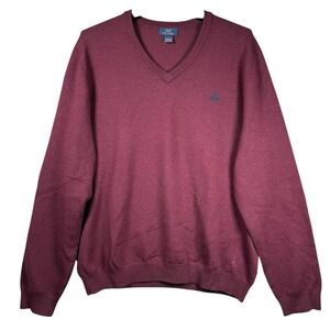 Brooks Brothers Merino Wool Blend‎ Mens VNeck Sweater Maroon Large Pullover Logo